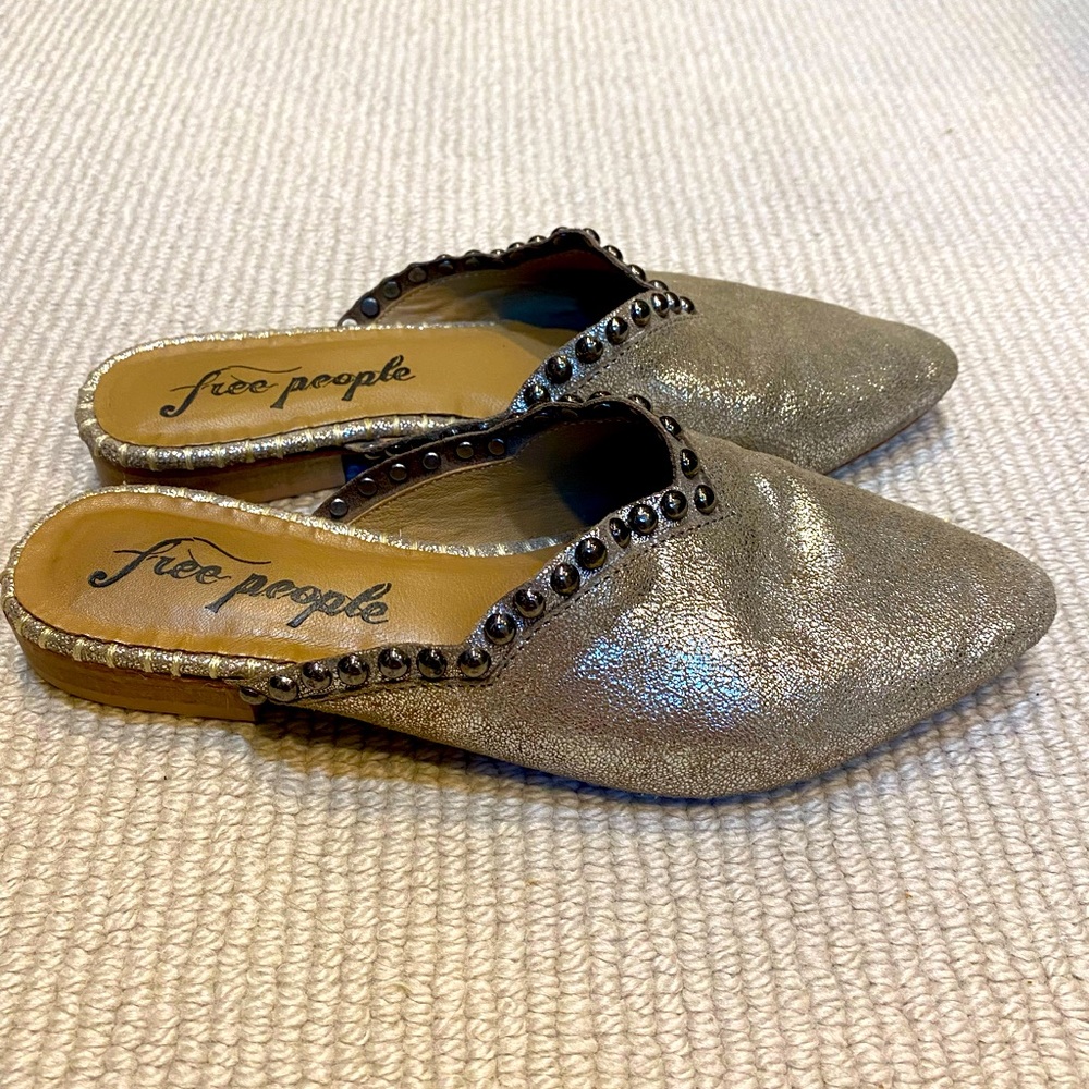 Free People metallic slides with stone accent